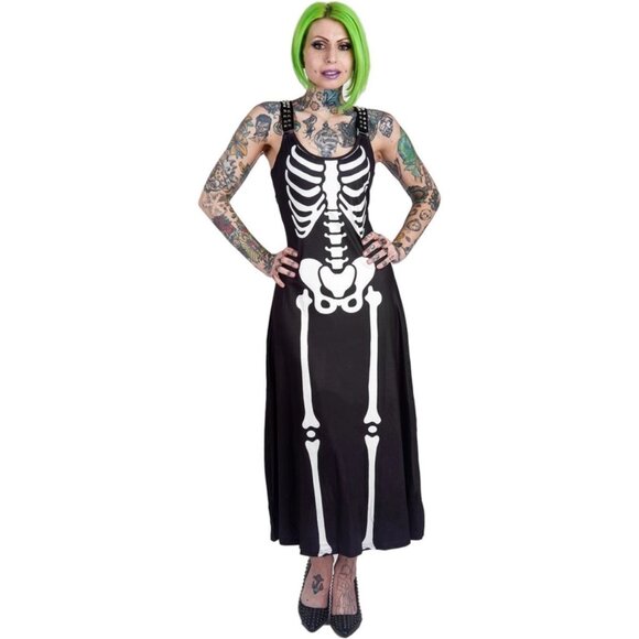 Skeleton Bones Magick Maxi Goth Dress - Picture 5 of 7